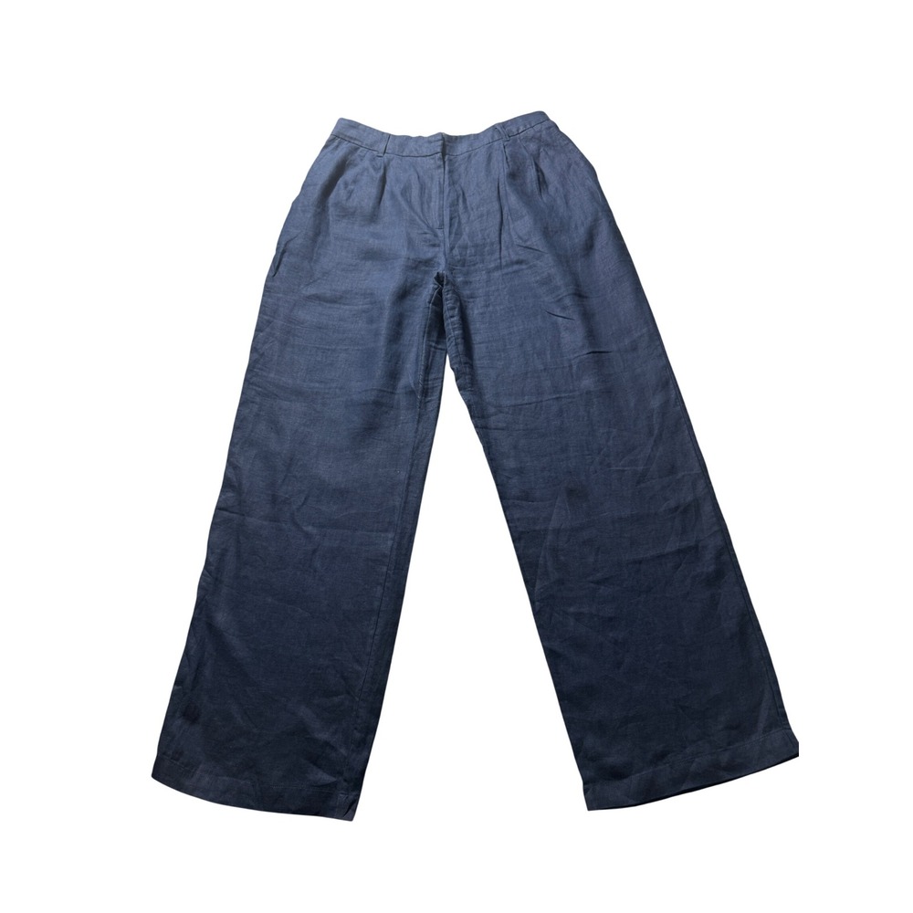 Quince 100% European Linen Pleated Trouser Deep Navy Blue Wide Leg Pants Size 10